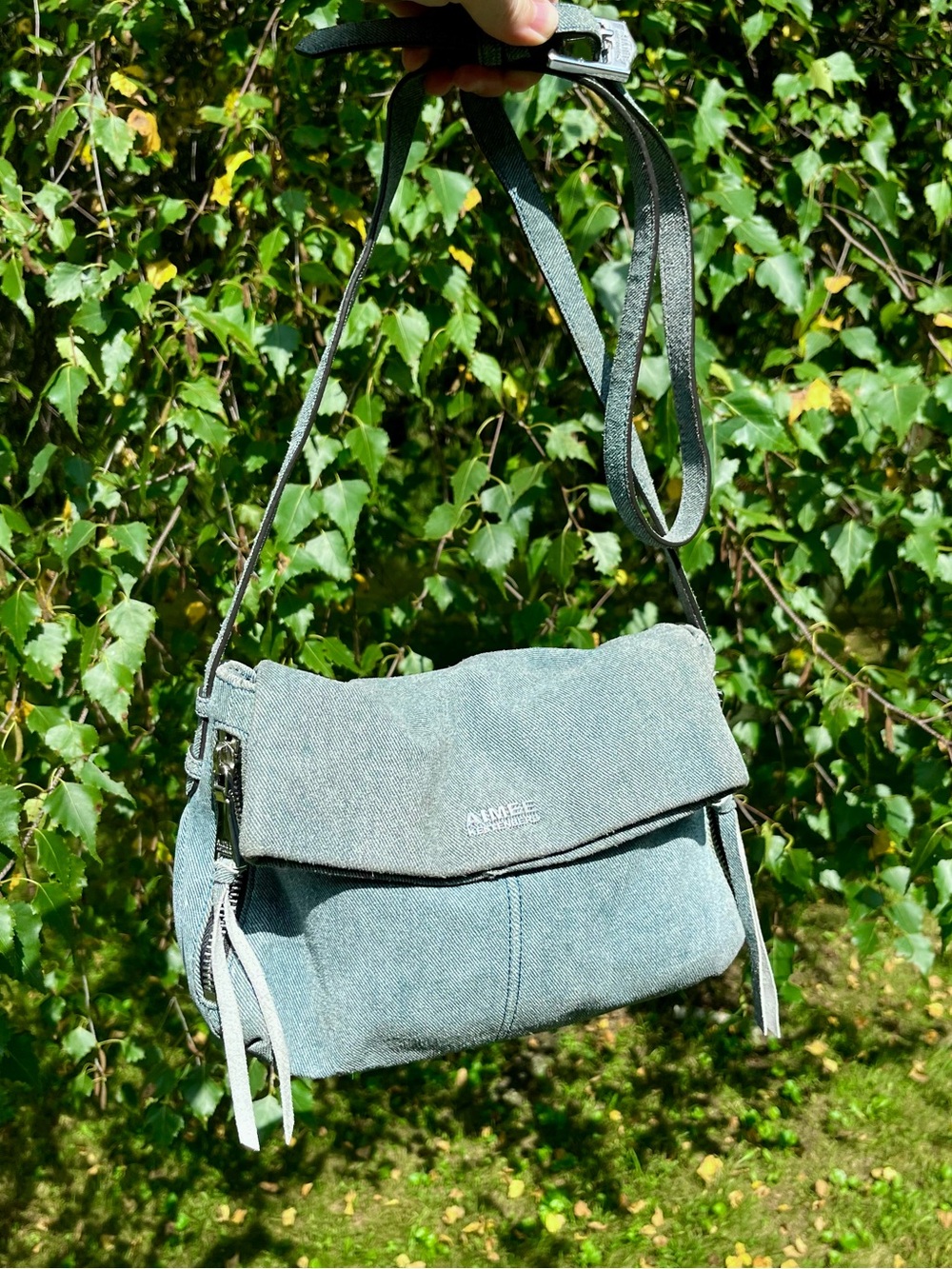 Aimee Kestenberg Genuine Leather Suede Denim Look Crossbody Purse Streetwear